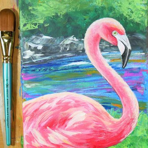 Time to Paint a Flamingo! | The Frugal Crafter Blog Flamingo Acrylic Painting, The Frugal Crafter, Painting Ideas For Kids, Coastal Ideas, Painted Christmas Cards, Florida Garden, Flamingo Painting, Garden Poles, Reference Photos For Artists