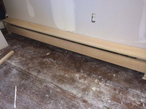 Heater Cover Diy, Baseboard Covers, Bathroom Baseboard, Hydronic Baseboard Heaters, Baseboard Radiator, Diy Baseboards, Heater Covers, Baseboard Heater Covers, Wood Baseboard