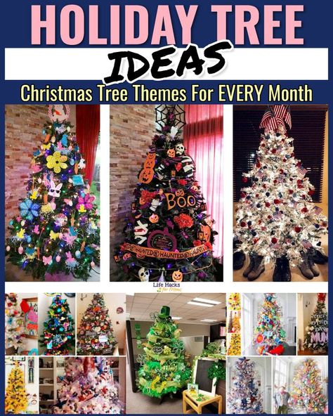 Christmas Tree All Year Round Holidays, May Christmas Tree Ideas, Year Long Christmas Tree, All Season Tree Decorations, Seasonal Tree Ideas, Tree For Every Holiday, Porch Trees Year Round, Christmas Tree Year Round Ideas, Christmas Tree All Year Round Decorating Ideas