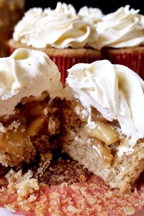 Apple Pie Cupcakes — Poetry & Pies Bourbon Cupcakes, Apple Pie Cupcakes, Pie A La Mode, Apple Cupcakes, Cupcake Pans, Spice Cupcakes, Filled Cupcakes, Apple Filling, Vanilla Bean Ice Cream