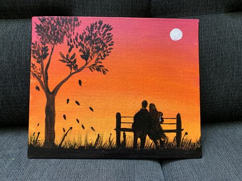 Couple Scenery Painting, Couple Painting Ideas On Canvas, Oil Pastel Landscape, Drawing Sunset, Easy Landscape Paintings, Disney Canvas Art, Easy Mandala Drawing, Canvas Painting Tutorials, Cute Canvas Paintings