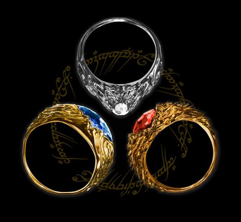 Air, Water and Fire by Ominously.deviantart.com on @deviantART.  "Three Rings for the Elven-kings under the sky..."  Nenya, Vilya and Narya Elven Ring, Water And Fire, John Howe, Shadow Of Mordor, Rings Of Power, Magic Items, Ring Video, Power Ring, Three Rings