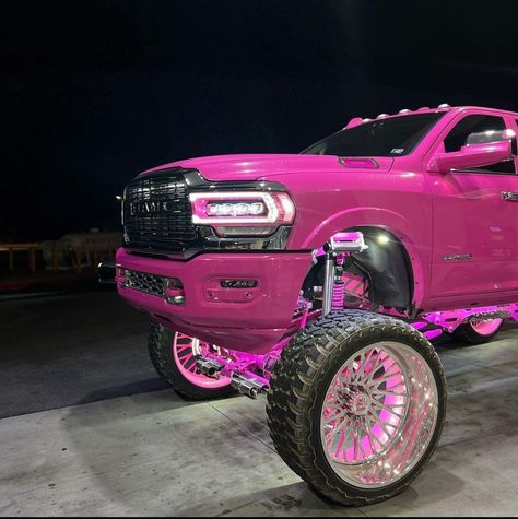 Pink Cybertruck, Pink Chevy, Truck Lifted, Pink Cars, Hot Trucks, Jacked Up Trucks, Awesome Cars, Car Ideas, Pink Bling