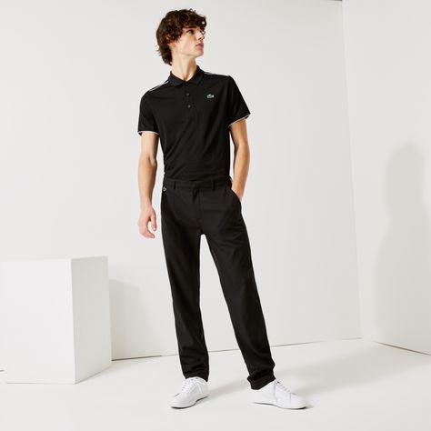 Men’s Lacoste SPORT Stretch Golf Chino Pants | LACOSTE Lacoste Polo Outfit, Outfit With Black Pants, Lacoste Polo Shirt Outfit Men, Men Lacoste Outfits, Lacoste Polo Shirt Men, Lacoste T’, Black Pants Outfit, Shoes And Sneakers, Lacoste Sport