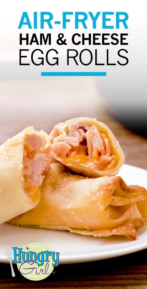 Air-Fryer Ham & Cheese Egg Rolls + More Unconventional Egg Roll Recipes | Hungry Girl Low Calorie Egg Roll Wrapper Recipes, Ham And Cheese Egg Roll Wrappers, Ww Egg Roll Wrapper Recipes, Air Fryer Watermelon, Ww Wonton Wrapper Recipes, Air Fryer Egg Roll Wrapper Recipes, Egg Roll Wrapper Recipes Air Fryer, Volume Snacks, Volume Foods