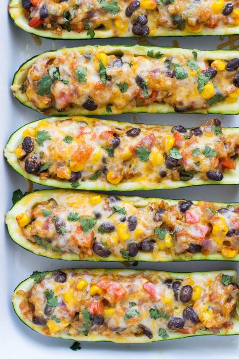 Mexican Zucchini Burrito Boats - Making Thyme for Health Mexican Zucchini, Recipe Zucchini, Meatless Meal, High Protein Vegetarian Recipes, Zucchini Boats, Lake Food Ideas Summer, Food Ideas Summer, Lake Food Ideas, Summer Corn Salad