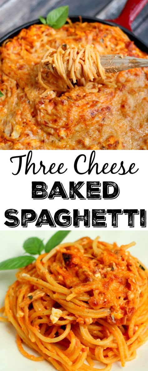 Three Cheese Baked Spaghetti - A Yummy Baked Spaghetti Recipe Cheese Baked Spaghetti, Baked Spaghetti Recipe, Best Pasta Dishes, Best Pasta, Cheese Spaghetti, Cheese Baked, Spaghetti Recipe, Potluck Dishes, Baked Spaghetti