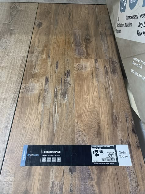 Home Depot Heirloom Pine 8.7 in. W x 47.6 in. L Luxury Vinyl Plank Flooring (20.06 sq. ft. / case) 3.19sqft Lifeproof Rustic Wood Vinyl Flooring, Lifeproof Heirloom Pine Vinyl Flooring, Lifeproof Luxury Vinyl Plank Flooring Heirloom Pine, Hardwood Next To Vinyl Plank, Plank Wood Floors, Lifeproof Heirloom Pine, Heirloom Pine Lifeproof Flooring, Flooring Vinyl Plank, Rustic Lvp Flooring