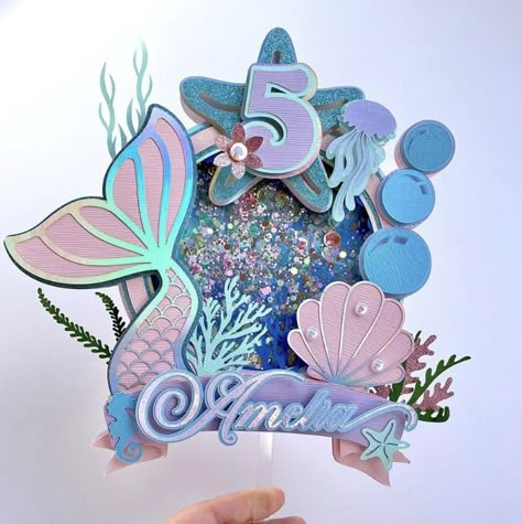 First Birthday Mermaid, Cricut Cake Topper, Princess Birthday Cakes, Shaker Topper, 5 Birthday Party, Disney Princess Birthday Cakes, Cake Topper Diy, Happy Birthday Illustration, Cricut Cake