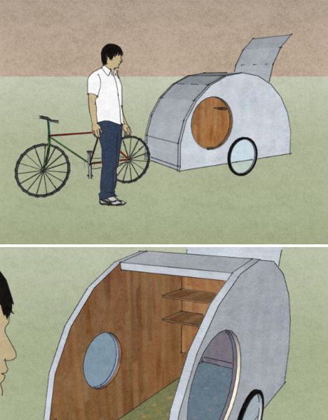 Bike Campers: 12 Mini Mobile Homes ... Diy Bike Camper, Burning Man Bike, Bicycle Camper, Bike Camper, Bicycle Trailers, Bike Trailers, Bicycle Camping, Wood Bike, Bicycle Wheels