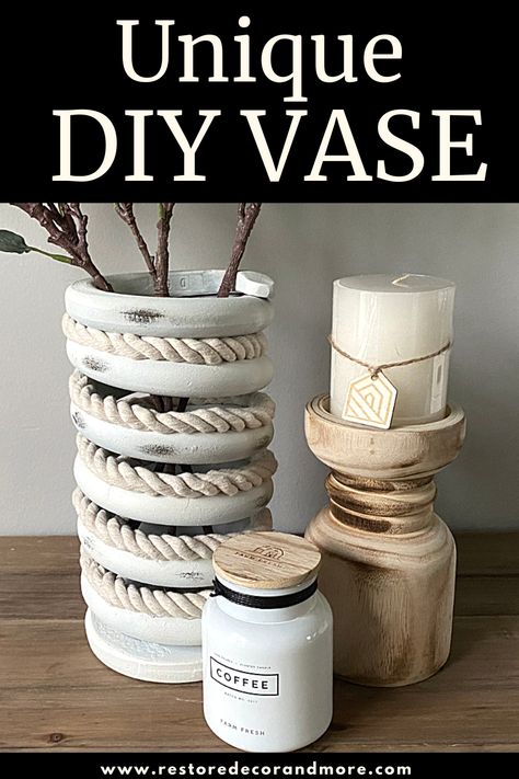 Beautiful addition to your farmhouse decor. If you are looking for unique vase ideas, check out this easy diy homemade vase. Only a few supplies needed for this vase with a unique shape. List of different items you can use to recreate this coil vase. Farmhouse Vase Ideas, Husband Challenge, Coil Vase, Vase Filler Ideas, Homemade Vase, Spring Vases, Vase Ideas, Farmhouse Vase, Farmhouse Decor On A Budget