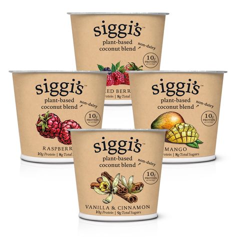 Siggi's Plant-Based Yogurt Alternative Reviews & Info (These has More Protein than Sugar!) Ingredients, ratings, and more. Pictured: All 4 Dairy-Free Flavors Siggis Yogurt, Yoghurt Packaging, Yogurt Brands, Greek Yogurt Brands, Yogurt Packaging, Plant Based Yogurt, Ice Cream Brands, Dairy Free Yogurt, Healthy Shopping