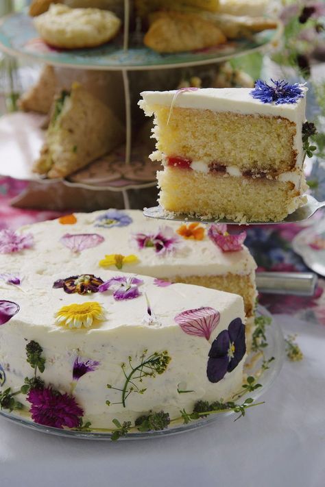 Afternoon Tea, Party Food, Frosting, Tea Party, Tea, Cake, Purple, Flowers, White