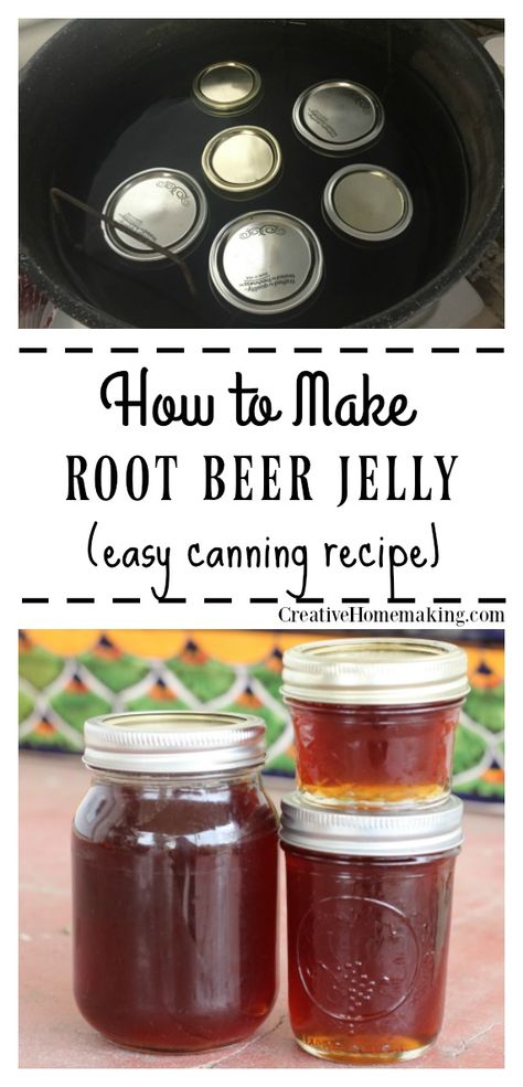 Easy recipe for canning root beer jelly. Easy recipe for beginning canners. Veggies And Sausage, Beer Jelly, Pomegranate Jelly, Watermelon Jelly, Easy Canning, How To Make Jelly, Canning Recipe, Canning Jam, Homemade Jelly