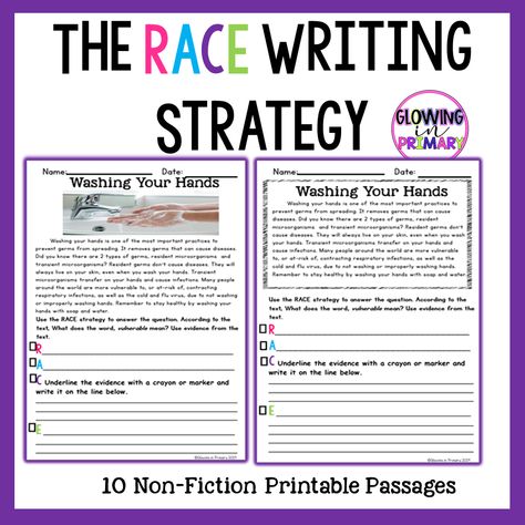 Restate The Question Activities, R.a.c.e. Writing Strategy, Race Strategy Activities, Race Writing Strategy Practice, Races Strategy, Restating The Question, Race Writing Strategy, Races Writing Strategy, Race Writing