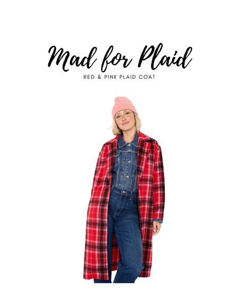 Mad for plaid with this red and pink plaid coat Plaid Coat Outfit, Overcoat For Women, Red Plaid Coat, Coat Outfit, Pink Coat, Plaid Coat, Coat Outfits, Pink And Red, Pink Plaid