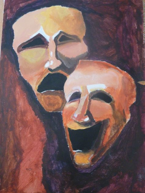 Tradegy And Comedy Shakespearean Art, Comedy Tragedy Tattoo, Theater Painting, Theatre Painting, Comedy Mask, Theatre Masks, Oc Stuff, Comedy And Tragedy, Twelfth Night