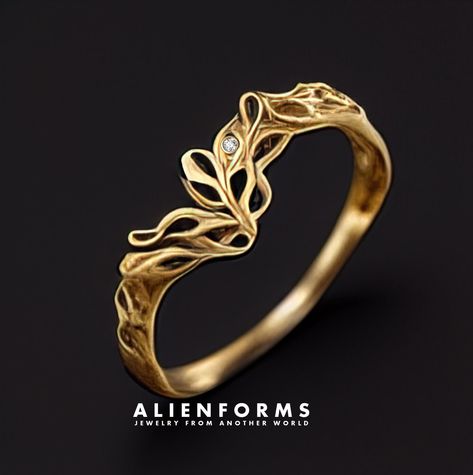 Handcrafted Wedding Rings, Sci Fi Jewelry, Unique Gold Rings, Leaves Ring, Gold Color Combination, Jewelry Product Shots, Art Nouveau Ring, Gold Leaf Rings, Vine Ring