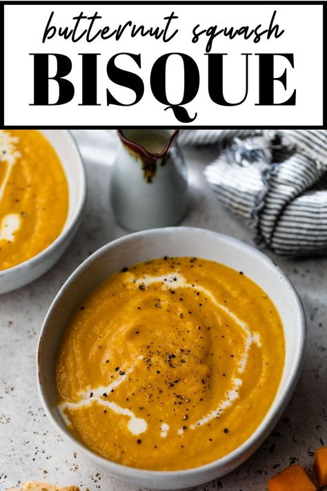 Start the fall season on the right foot with this rich and creamy Butternut Squash Bisque! Easy to make in one pot with warm spices and seasonal produce, the fall flavors make this ultra-creamy bisque completely irresistible. Mediterranean Butternut Squash Soup, Pumpkin Butternut Squash Bisque, Butternut Squash Lobster Bisque, Butternut Squash Soup Minimalist Baker, Vegetarian Recipes For Beginners, Butternut Squash Fennel Soup, Butternut Squash Bisque, Delicious Gluten Free Recipes, In Season Produce