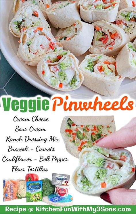 Veggie Pinwheels, Veggie Roll Ups, Pinwheel Appetizers, Ranch Recipe, Pinwheel Recipes, Appetizers Easy Finger Food, Kitchen Fun, Recipes Appetizers And Snacks, Finger Food Appetizers