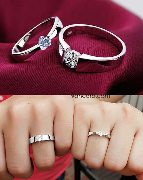 Couple Rings For Engagement, Engagement Couple Rings, Couple Engagement Rings, Diamond Rings Engagement, Couple Rings Wedding Gold, Couple Ring Design, Engagement Rings Couple, Cool Wedding Rings, Couple Wedding Rings