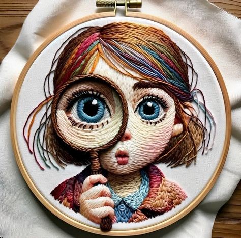 Couching Embroidery, Embroidery Illustration, Embroidered Photo Art, Embroidered Photographs, Embrace The Unknown, Portrait Embroidery, Girl Embroidery, Weaving Loom Projects, Knitting Basics