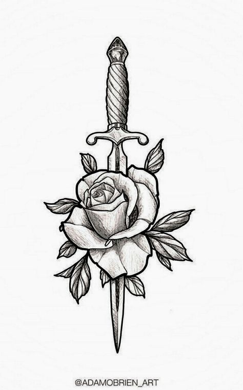 Knife And Rose Tattoo, Rose And Dagger Tattoo, Dagger Drawing, Sewing Tattoos, Rose And Dagger, Rose Drawing Tattoo, Knife Tattoo, Invisible String, Clever Tattoos