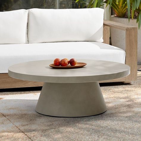 Coffee Table With Seating, Scandi Coffee Table, Outdoor Round Coffee Table, Concrete Pedestal, Round Outdoor Dining Table, West Elm Coffee Table, Outdoor Dining Tables, Pedestal Coffee Table, Concrete Coffee Table