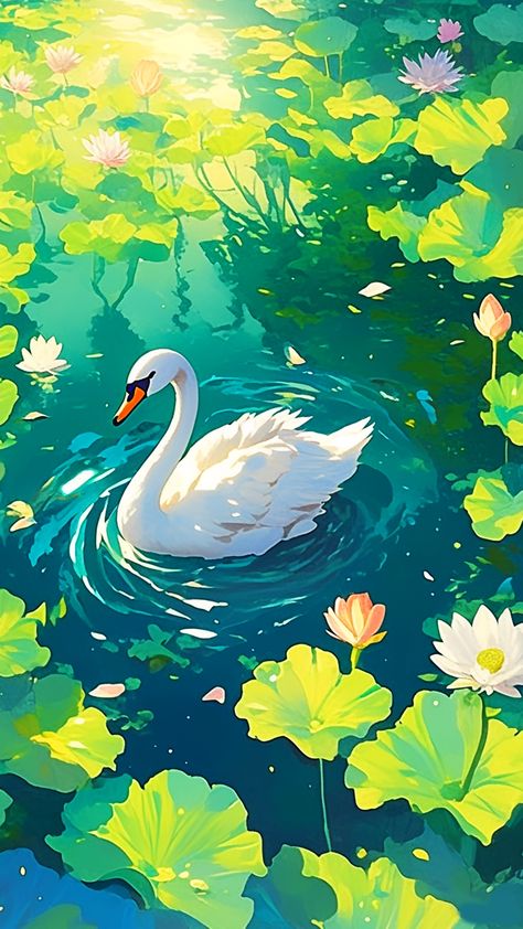 Aesthetic Pond, Pond Illustration, Pond Aesthetic, Pond Wallpaper, Pond Drawing, Pond Painting, Water Lily Pond, Watercolour Texture Background, Dreamy Artwork