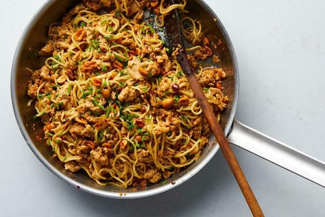 Spicy Sesame Noodles With Chicken and Peanuts | Free delivery on first order Sesame Noodles With Chicken, Spicy Sesame Noodles, Southern Macaroni And Cheese, Noodles With Chicken, Best Egg Salad Recipe, How To Cook Greens, Sesame Noodles, Peanut Recipes, Homemade Pancakes