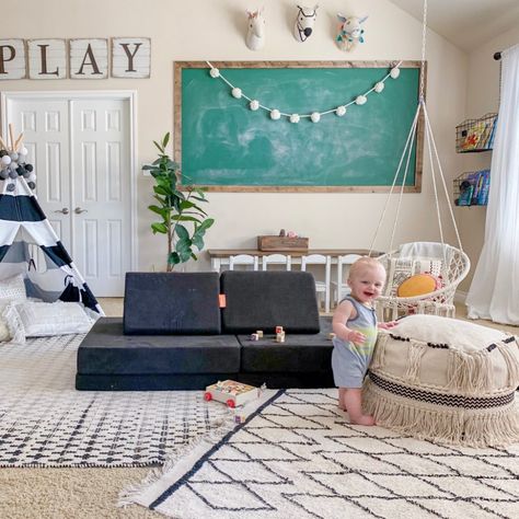 Diy Chalkboard Wall, Best Greige Paint Color, Modern Farmhouse Paint Colors, Boys Playroom, Girls Playroom, Farmhouse Paint Colors, Farmhouse Paint, Diy Chalkboard, Paint Colors Benjamin Moore