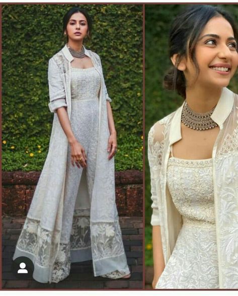 Indowestern Indian Outfits, Western Wear For Indian Wedding, Palazzo With Shrug Wedding, Western Shrug And Palazzo, Dresses To Wear To A Farewell Party, Lehanga Designs With Shrug, Farewell Outfits For Girls Indian, Lehnga Shrug Dress, Lehenga For Farewell Party