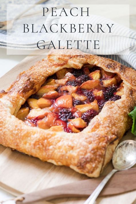 This easy peach blackberry galette is so easy to make with fresh fruit and puff pastry. It’s peach and blackberry season so why not blend the two of these fruits into one easy and amazing dessert pastry? Blackberry Galette, Peach Puff Pastry, Puff Dessert, Fruit Pastries, Turnover Recipes, Flat Cakes, Puff Pastry Desserts, Puff Pastry Tart, Galette Recipe