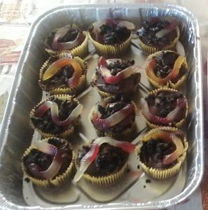 Worms in the Mud Cupcakes #worms #mud #spring #cupcakes Mud Cupcakes, Cupcakes With Chocolate Frosting, Spring Cupcakes, Cupcakes With Chocolate, Gummy Worms, Easy Cupcakes, Chocolate Frosting, April Showers, Chocolate Cupcakes