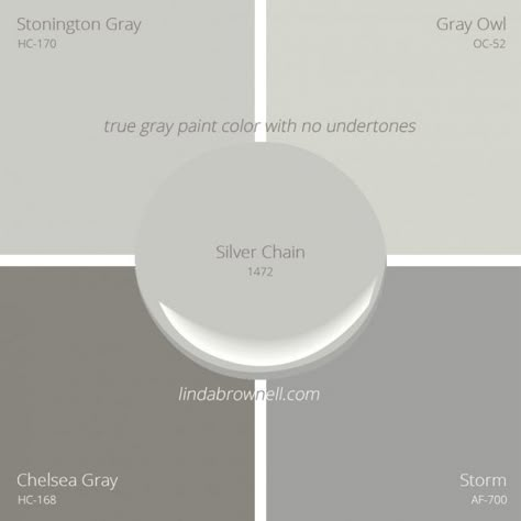 5 Most Remarkable True Gray Paint Color with No Undertones by Benjamin Moore Silver Chain Benjamin Moore, True Grey Paint Color, Benjamin Moore Chelsea Gray, Exterior Gray Paint, Benjamin Moore Gray, Chelsea Gray, Light Gray Paint, Gray Paint, Paint Colors Benjamin Moore