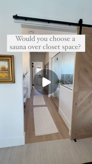 Lindsey Tanner on Instagram: "Beautiful primary suite. The builders opted for an undersized closet relative to the rest of the home to allow room for this sauna. Would you make the same choice?
.
.
.
👉 Me @lindseytannerrealestate
📲 760.525.2896
💼 DRE # 02151861
🏡 Tracey Ross Group @ COMPASS
.
.
.
#bathroomdesign #bathroomsofinstagram #sauna #bathroomsauna #primarysuite #mastersuite #masterbathroom 
#lindseytanner #lindseytannerrealestate #californiarealestate #californiarealtor #carlsbad #carlsbadrealestate #carlsbadrealtor #encinitas #encinitasrealestate #northcountysd #northcountysandiego" Home Sauna Room Ideas, Sauna In Master Bath, Sauna Design Modern, Sauna Shower Combo Master Bath, Master Bath With Sauna, Indoor Sauna Ideas Home, Home Gym With Sauna, Built In Sauna, Sauna In Bathroom