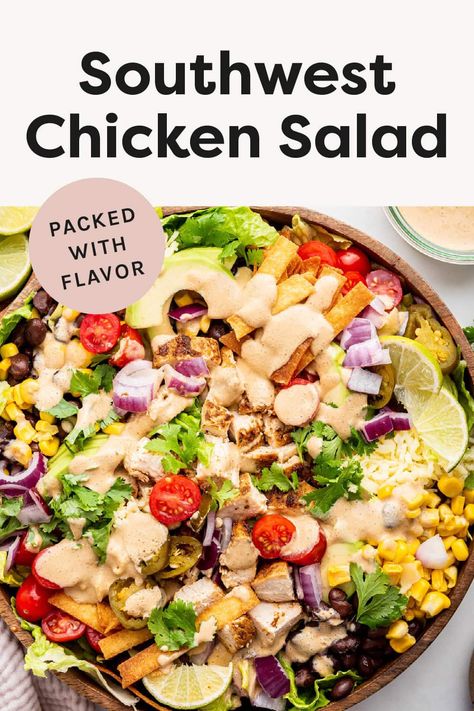 Southwest Chicken Salad Southwestern Salad Recipes, Southwest Dressing, Protein Salads, Southwestern Salad, Southwest Chicken Salad, Southwest Salad, Protein Salad, Southwest Chicken, Seasoned Chicken