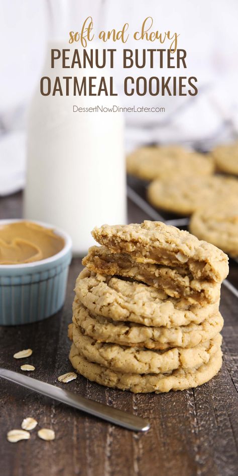 Baked Peanut Butter Oatmeal, Oat Peanut Butter Cookies, Chewy Peanut Butter Oatmeal Cookies, Peanut Butter Cookie Recipe Soft, Crunchy Oatmeal, Oat Cookie Recipe, Healthy Peanut Butter Cookies, Butter Oatmeal Cookies, Oatmeal Cookies Easy