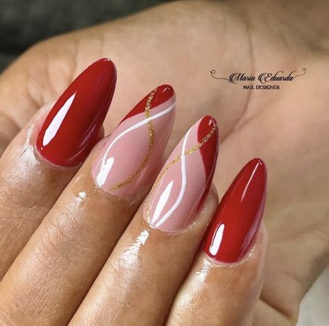 Red And Gold Nails, Golden Nails, Sassy Nails, Fall Gel Nails, Simple Gel Nails, Classy Acrylic Nails, Acrylic Nails Coffin Short, Homecoming Nails, Xmas Nails