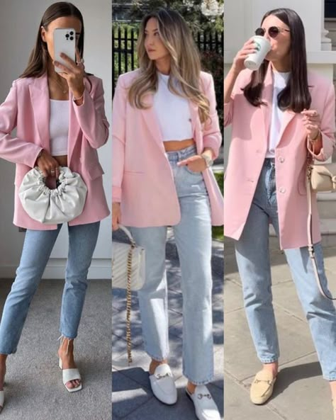 Zara Pink Blazer Outfit, Pink Waistcoat Outfit Woman, Outfit Blazer Rosado, Rosa Blazer Outfit, Blush Pink Blazer Outfit, Pale Pink Blazer Outfit, Outfit Rosa Invierno, Outfit Saco Rosa, Blazer Rosa Outfit