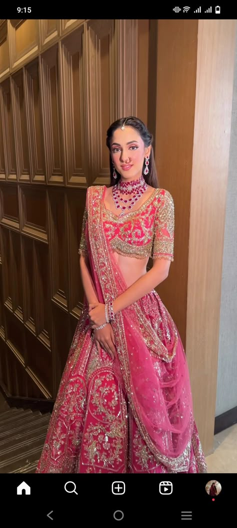 Reception Lehnga Dress For Bride, Sunaina Khera Lehenga, Pink Wedding Dress Indian, Lehenga For Bride's Sister, Lehnga Ideas, South Bride, Bridal Trousseau, Dupatta Style, Desi Outfits