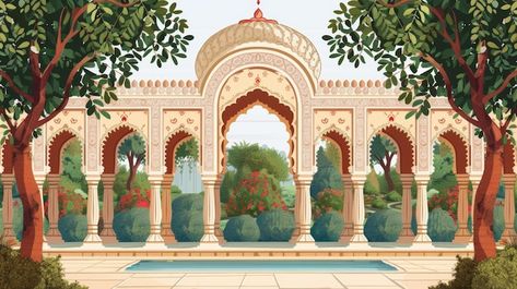 Ida Scudder, Animation Background Design, Mughal Palace, Creative Wedding Invitations Design, Wedding Illustration Card, Digital Wedding Invitations Templates, Wedding Card Design Indian, Indian Wedding Invitation Card Design, Illustration Wedding