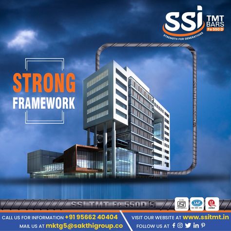 Get ready for seismic activities with SSI TMT. As one of the most reliable TMT Bar Manufacturers, we offer the best ribbed TMT bars that provide superior reinforcement to any concrete structure, thus, minimizing damages caused by seismic activities. Keep your structures safe with SSI TMT! Log on to https://ssitmt.in for more product information. Call us: +91 9566240404 #ssi #ssitmt #ssibars #ssi550D #550D #SSITMT550D #550DTMT #tmtbars #steel #construction #strong Tmt Bar Creative Ads, Steel Creative Ads, Best Honeymoon Resorts, Standee Design, Visual Gallery, Honeymoon Resorts, Best Honeymoon, Graphic Design Ads, Concrete Structure