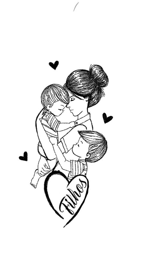 Mum And Sons Tattoo, Mom And Sons Tattoo Ideas, Boy Mom Tattoo, Mother And Child Drawing, To The Moon And Back Tattoo, Tattoos For Baby Boy, Coffee Designs Art, Tattoo Kids, Mother Tattoos For Children