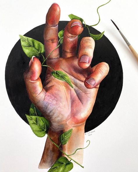 Watercolor Hands, Nature Watercolor Art, Hands Painting, Ketubah Art, Snake Painting, Painting Realism, Realistic Watercolor, Starry Night Painting, Portraiture Art