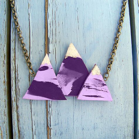 Purple Mountains Majesty Necklace - Dream a Little Bigger Clay Mountain, Free Necklace Patterns, Polymer Clay Journal Covers, Jewelry Tutorials Necklaces, Homemade Necklace, Diy Mountain, Polymer Clay Journal, Mountain Pendant, Mountain Crafts