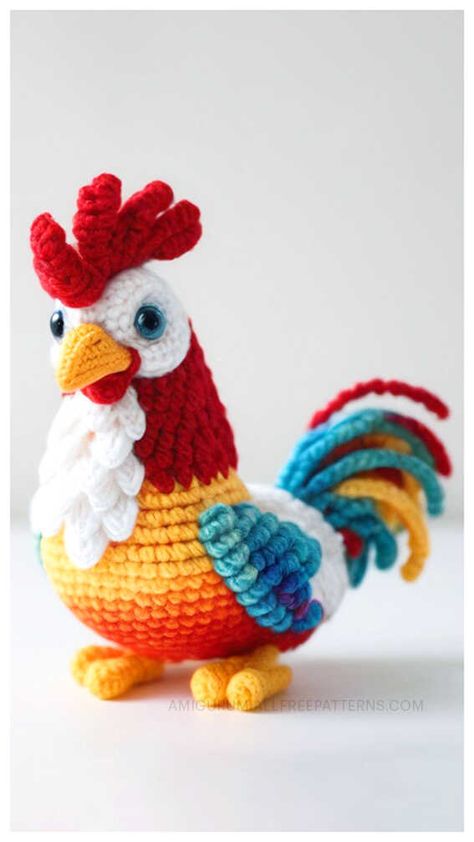 Amigurumi Cockerel Free Crochet Pattern Crochet Bird Patterns, Crochet Dog Patterns, Crochet Chicken, Crochet Birds, Crochet Animals Free Patterns, Crochet Amigurumi Free, Crochet Animal Patterns, Crochet Dog, Knit Or Crochet