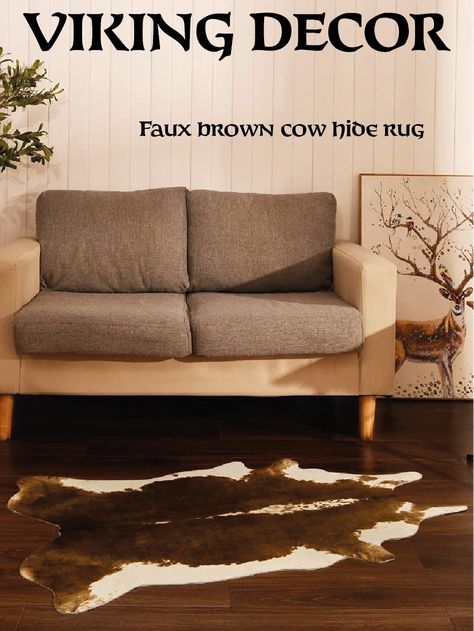 Crafted faux cow rug that shows a medieval style. Importantly, this cowhide rug is made with crystal velvet, not real cows, so it's animal-friendly. Viking Interior, Animal Hide Rug, Western Rug, Brown Cowhide Rug, Faux Cowhide Rug, Cow Rug, Cute Rugs, Leather Carpet, Western Rugs