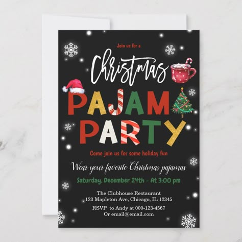 Christmas Pajamas Party, Office Christmas Party Invitation, Chalkboard Holiday, Tacky Christmas Party, Slumber Party Invitations, Party Chalkboard, Christmas Invitation Card, Christmas Pajama Party, Pajamas Party