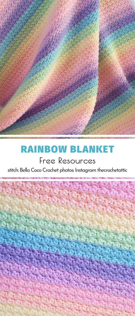 Soft Rainbow Baby Blankets Ideas and Patterns | Your Crochet Crochet Pastel Blanket, Pastel Crochet Blanket, Baby Afghans Crochet Patterns Free, Pastel Rainbow Crochet, Rainbow Crochet Blanket Pattern, Pastel Blanket, Rainbow Crochet Blanket, Rainbow Afghan, Crochet Blanket Rainbow